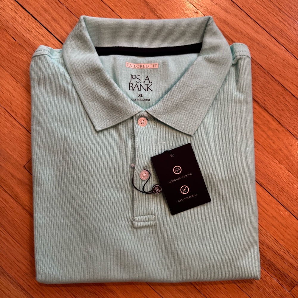 Jos. A. Bank Aqua Polo Shirt Textured Pique Knit